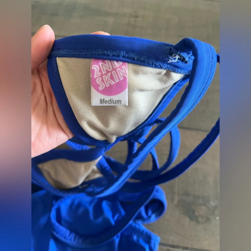 Second Skin Cheyenne Set Royal Blue Dance Costume with Criss-Cross Straps Girls - Picture 4 of 6